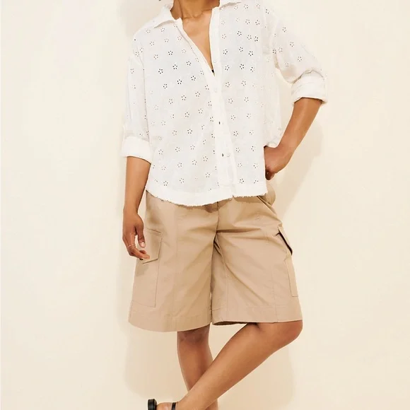 We The Free Mae Washed Eyelet Button Down Shirt size L - Picture 4 of 13